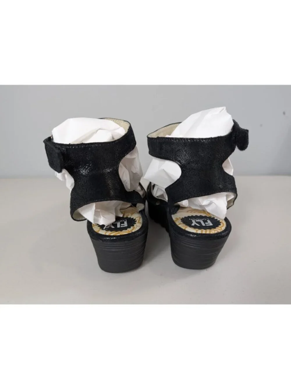 Fly London black leather wedge heels women's size 10-10.5